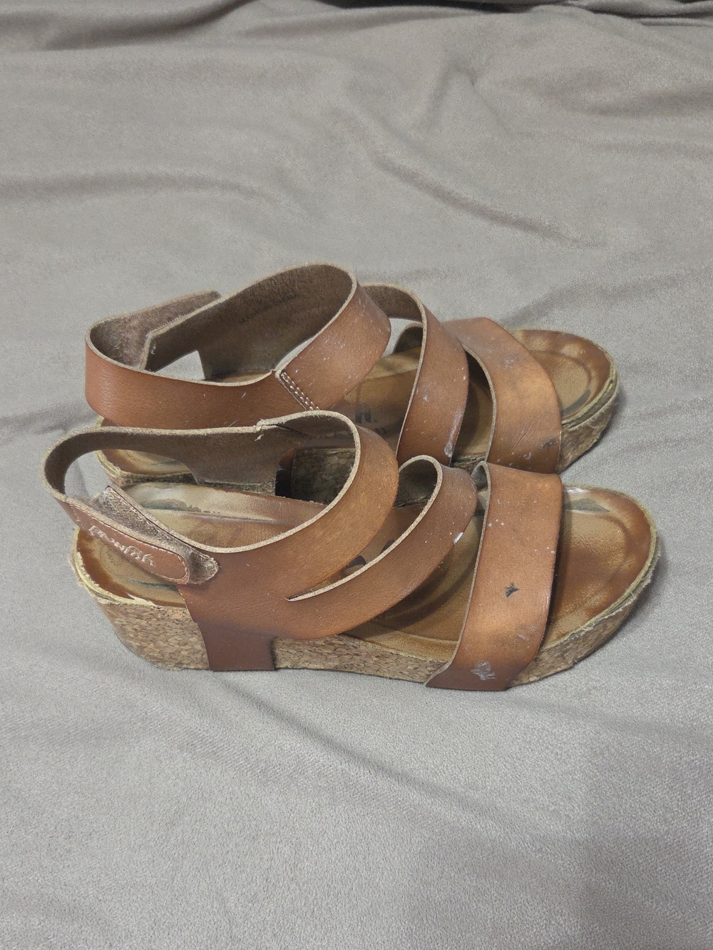 Women's Brown Wedge Sandals with Strappy Leather Upper